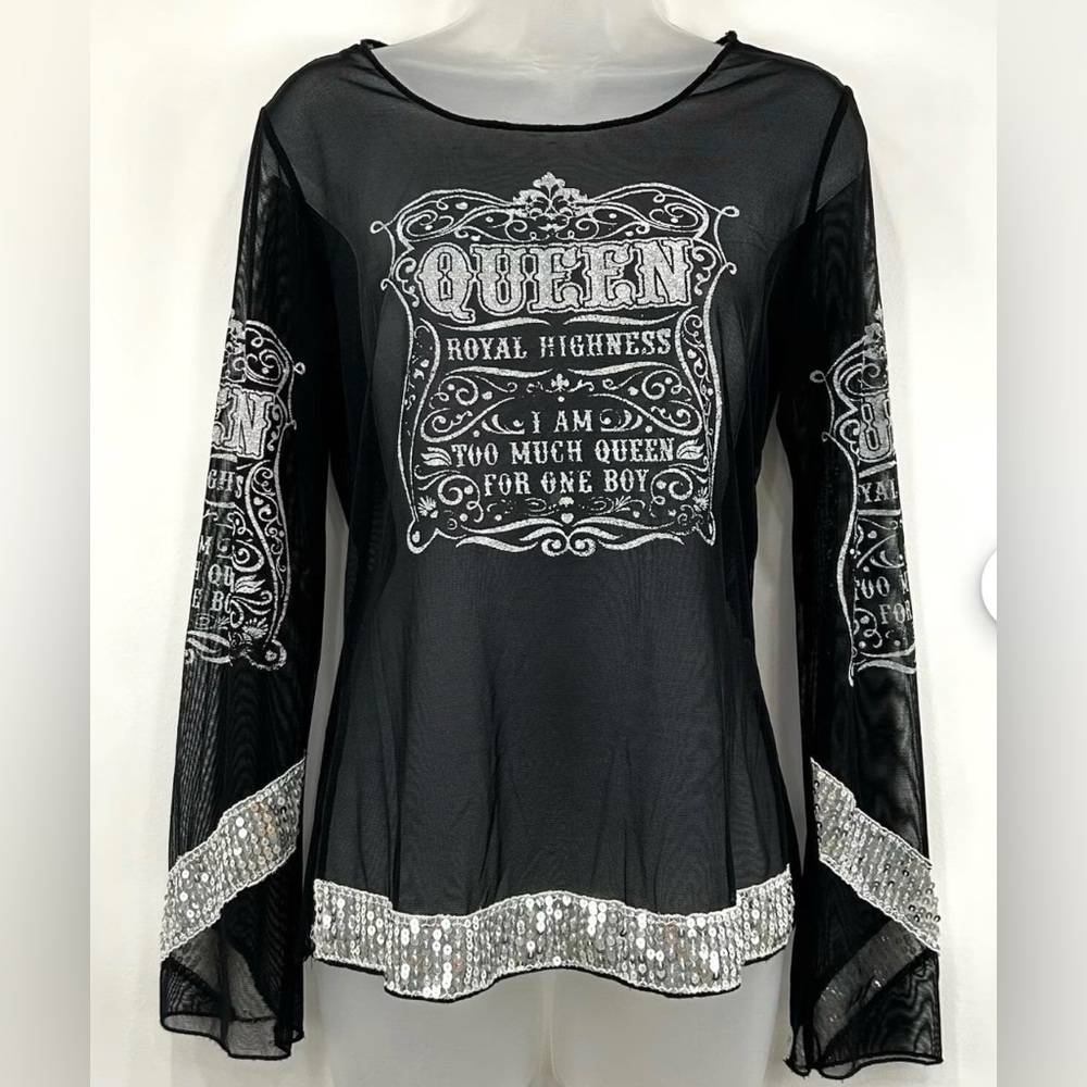 Love Amour Top Women's M Black VTG Y2K Goth Punk